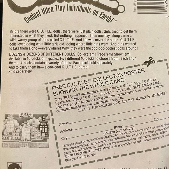 Mattel 1986 Coolest Ultra Tiny Individuals on Earth!  C.U.T.I.E. The Worlds 2" S - Picture 8 of 8